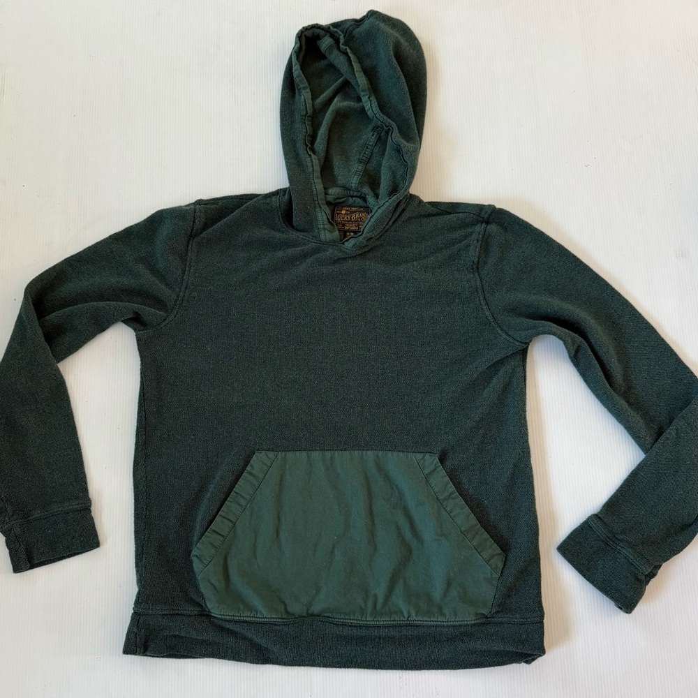 Lucky Brand Sweater Mens M  Green Hoodie Henley Hooded‎ Cotton Pullover